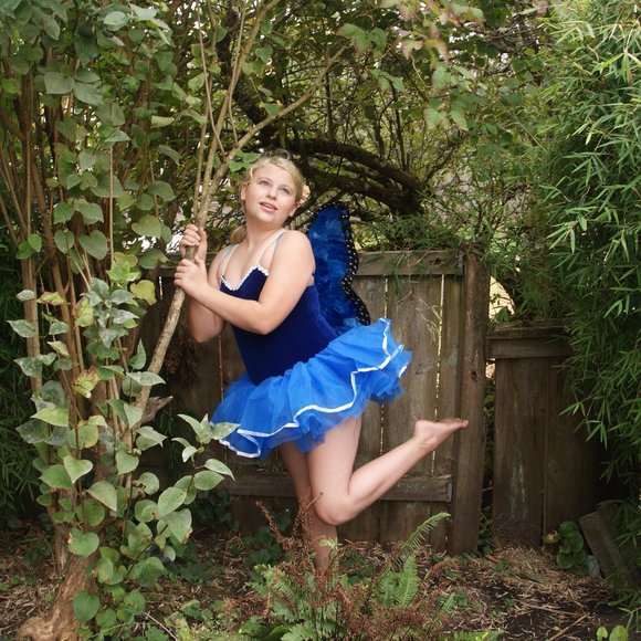 New FAIRY COSTUME Blue Leotard w/Tutu & Wings sz L - Picture 3 of 14